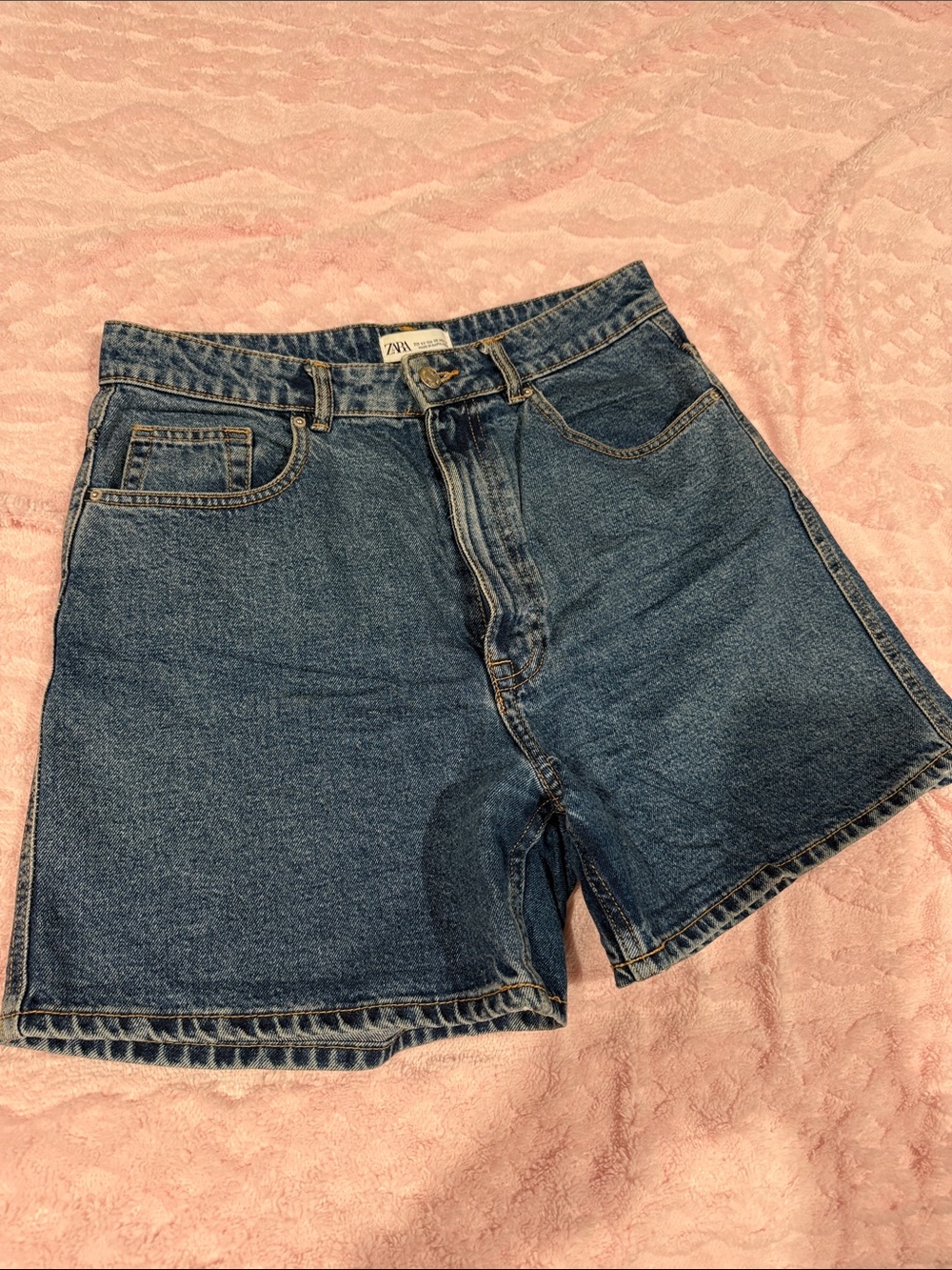 Zara Medium Blue High-Rise Denim Shorts
